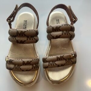 Michael Kors girls kids Brown and Gold Puffer-Strap Sandals